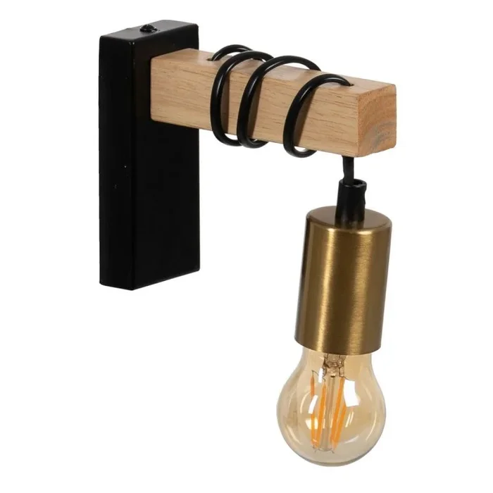 Aplique de pared negro beige madera hierro a 220-240 v 15 x 5 x 12 cm