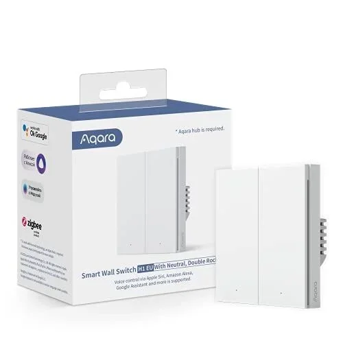 Aqara Interruptor de pared inteligente H1 EU (doble botón, conductor neutro) equipado con Zigbee 3.0, Aqara Hub, interruptor remoto compatible con Alexa, HomeKit, Google Assistant, IFTTT, Blanco