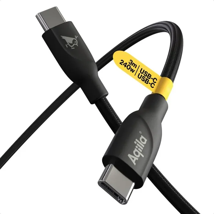 Aqiila Cablebird CB13 – Cable de carga USB-C (240 W, 480 Mbps, tecnología PD, 3 m, cable de carga rápida USB C a USB C trenzado), color negro