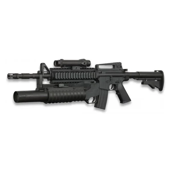 Arma larga Airsoft Cyma de aire suave mini, sistema de muelle, munición bolas 6 mm PVC, energía 0,30 Julios, dimensiones 60,4 x 17 cm, láser no incluido, 38231