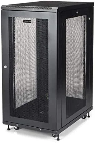 Armario Rack para Servidores 24U 19″ 4 Columnas – Rack de Servidores con Cerradura y Seguro – Rack con Ruedas y Carriles de Montaje Ajustables para Equipo de Red