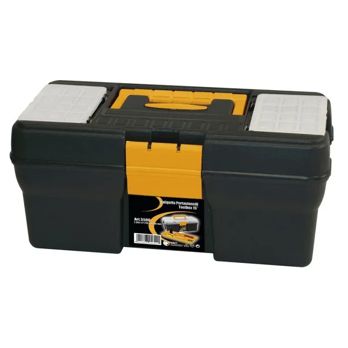 Art Plast Caja de herramientas en polipropileno 15 «L 392 x P 210 x H 188 mm, con 2 organizadores en la tapa + 1 bandeja en el interior, Negro / Amarillo