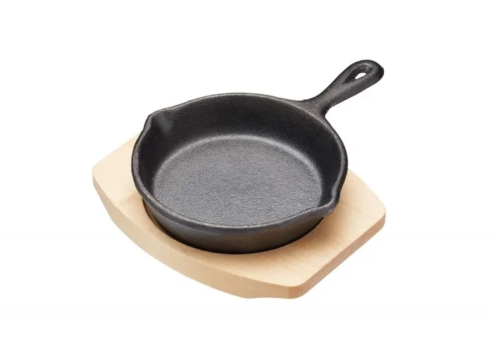 Artesa Mini Sartén con Tabla de Servir de Madera de Arce, Sartén de Hierro Fundido con Mango 16 x 11.5 x 2.5cm, Tabla 13.5 x 10.5 x 1.5cm, 1 Juego