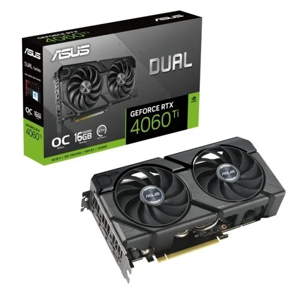 ASUS Dual GeForce RTX™ 4060 Ti 16GB OC Edition GDDR6 (PCIe 4.0, 16GB GDDR6, DLSS 3, HDMI 2.1a, DisplayPort 1.4a, diseño de 2.5 Ranuras, diseño de Ventilador de tecnología axial, tecnología 0dB y más)