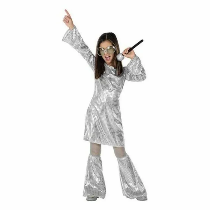 ATOSA | Disfraz de Disco Plateado para Niña | Estilo Años 70 | Incluye Vestido y Calentadores | Traje Brillante, Cómodo y Divertido | Ideal para Fiestas, Carnavales o Eventos | Talla 1-12 Años