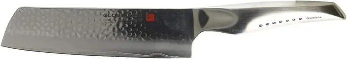 Atractivo cuchillo de cocina de Acero Inoxidable Global Sai, acabado a martillo. Cuchillo especial para vegetales, perfecto para uso profesional. Largo de hoja: 19 cm. Modelo Global SAI-04 Cocinero. Fabricado con la mejor calidad.