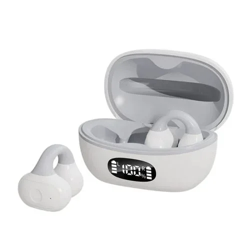 Auricular Bluetooth Binaural Con Clip Pantalla Digital Compartimento De Carga (Blanco + Gris)