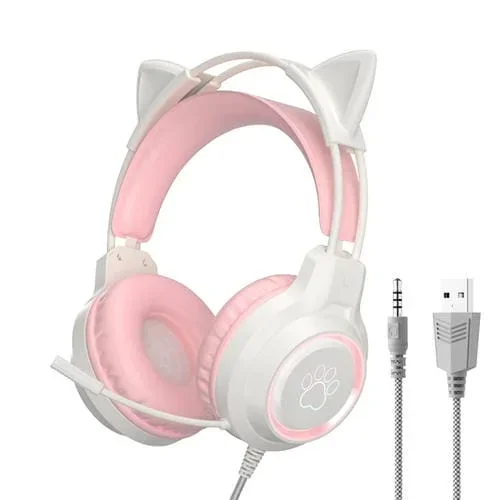 Auriculares para Juegos G35 Con Cable RGB Función de Sonido Estéreo (Rosa)