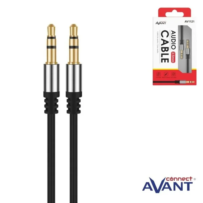 Avant Cable jack macho macho 3,5mm | Cable auxiliar para Audio de Coche, Smartphones, MP3 | Cable Aux CONNECT | CABLE JACK M A JACK M | 3.5MM | 1 metro Negro