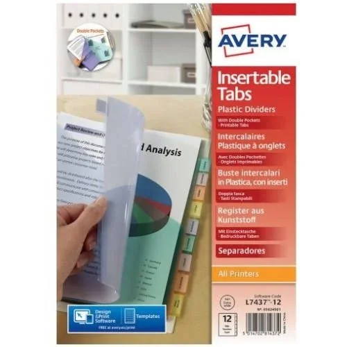Avery España 05624501 – Sobres separadores transparentes en polipropileno y personalizables, 12 pestañas, 260 x 300 x 9 mm, color blanco