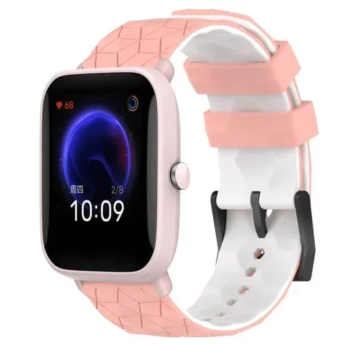 Banda de Reloj Amazfit Pop Pro 20mm Silicona Textura de Fútbol (Rosa + Blanco)
