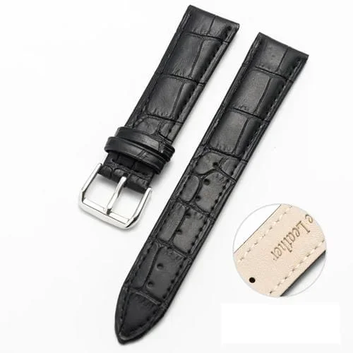 Banda de Reloj de Cuero de Vaca Textura Bambú Dos Capas 20mm (Negro)