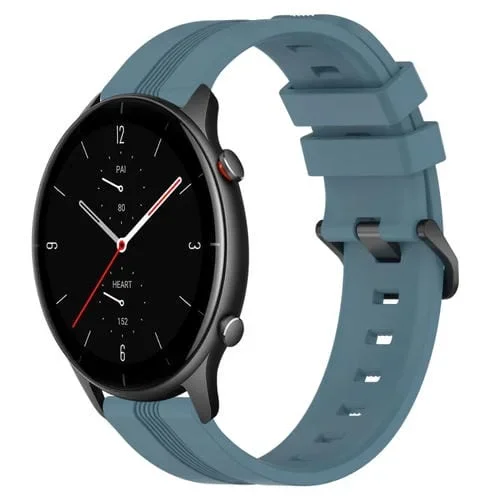Banda de Reloj de Silicona 22mm para Amazfit GTR 2E con Rayas Cóncavas (Rock Cyan)