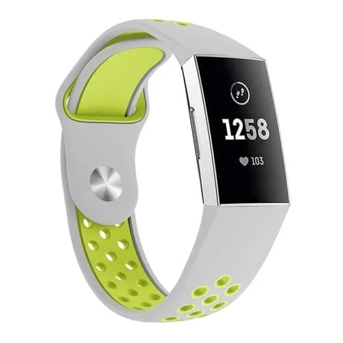 Banda de Reloj de Silicona Agujero Redondo Fitbit Charge 3 Tamaño 130-195mm (Verde Gris)