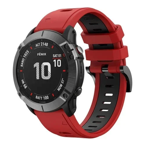 Banda de Reloj de Silicona Deportiva para Garmin Fenix 6X Pro 26mm (Rojo + Negro)