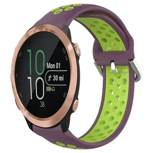Banda de Reloj de Silicona Deportiva para Garmin Forerunner 645 20mm Transpirable Perforada (Púrpura + Lima)