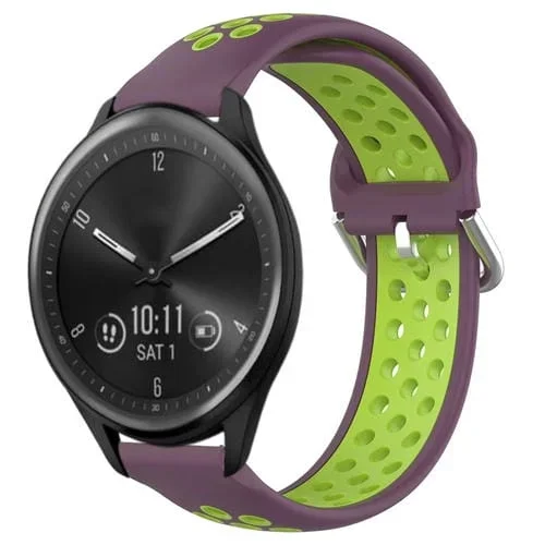 Banda de Reloj de Silicona Deportiva para Garmin Vivomove Sport 20mm Transpirable Perforada (Púrpura + Lima)