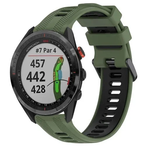 Banda de Reloj de Silicona para Garmin Approach S62 Sports Dos Colores (Verde Militar + Negro)