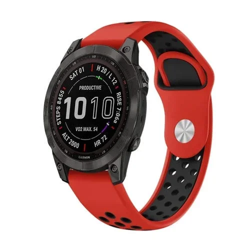 Banda de Reloj de Silicona para Garmin Fenix 7 22mm Deportes (Rojo + Negro)