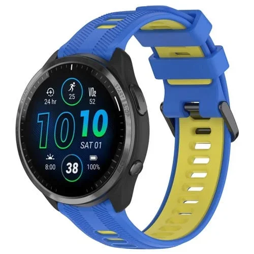 Banda de Reloj de Silicona para Garmin Forerunner 965 Sports (Azul + Amarillo)