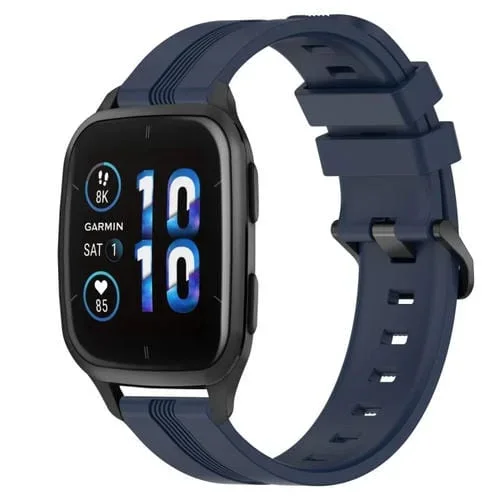 Banda de Reloj de Silicona para Garmin Forerunner Sq2 Music 20mm Cóncava a Rayas (Azul Marino)