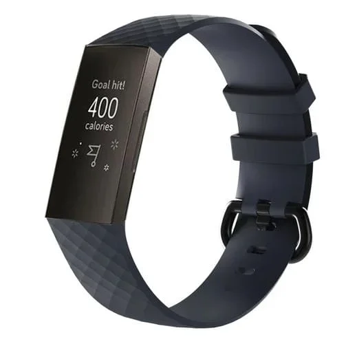 Banda de Reloj de Silicona Patrón de Diamante para Fitbit Charge 3 (Azul Marino)