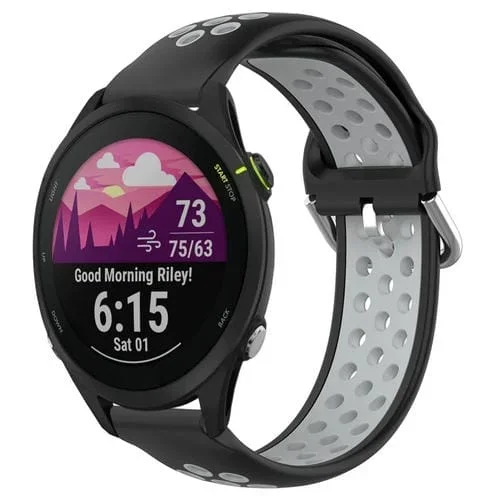 Banda de Reloj Garmin Forerunner 255 Music 22mm silicona deportiva transpirable perforada (Negro + Gris)