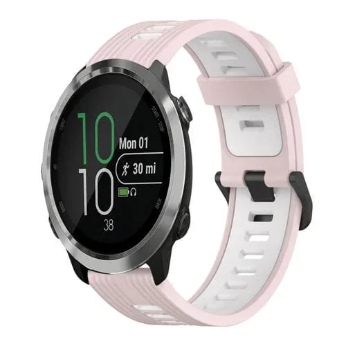 Banda de Reloj Garmin Forerunner 645 Música 20mm silicona patrón vertical (Rosa+Blanco)