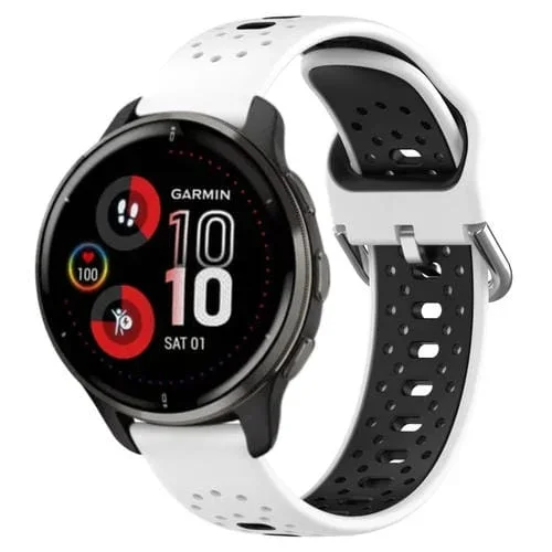 Banda de Reloj Garmin Venu 2 Plus 20mm Silicona Transpirable Dos Colores (Blanco + Negro)