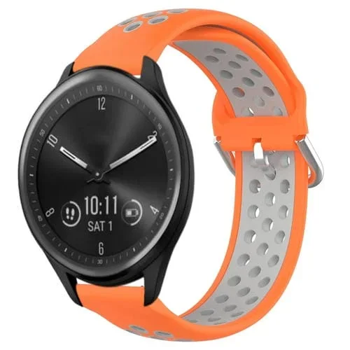 Banda de Reloj Garmin Vivomove Sport 20mm Silicona Deportiva Transpirable Perforada (Naranja + Gris)
