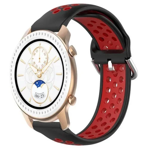 Banda de Reloj para Amazfit GTR 42mm 20mm Silicona Deportiva Transpirable Perforada (Negro + Rojo)