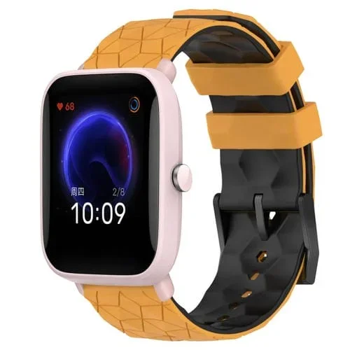 Banda de Reloj para Amazfit Pop Pro 20mm Silicona Textura de Fútbol (Amarillo + Negro)