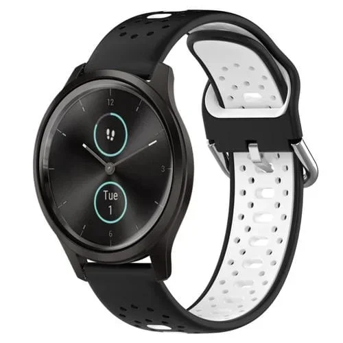 Banda de Reloj para Garmin Vivomove Style 20mm Silicona Transpirable Dos Colores (Negro + Blanco)