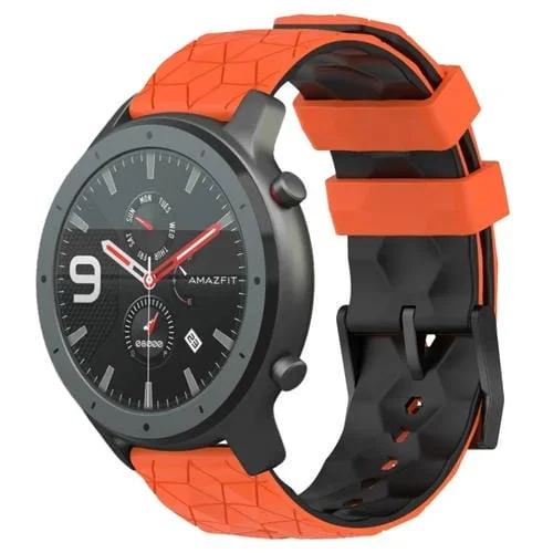 Banda de Reloj silicona para Amazfit GTR 47mm 22mm textura de fútbol (Naranja + Negro)
