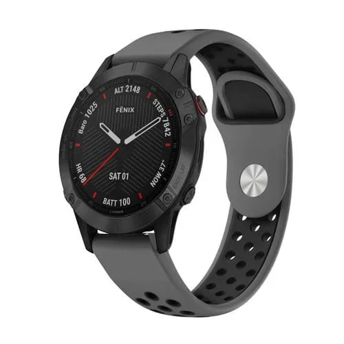 Banda de Reloj Silicona para Garmin Fenix 6 Sapphire GPS 22mm Deportes (Gris + Negro)