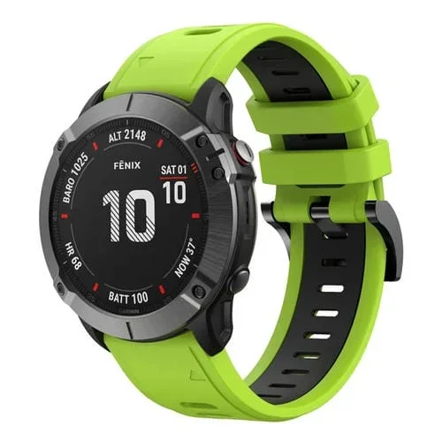 Banda de Reloj Silicona para Garmin Fenix 6X Sapphire 26mm Deportiva Dos Colores (Verde Lima + Negro)
