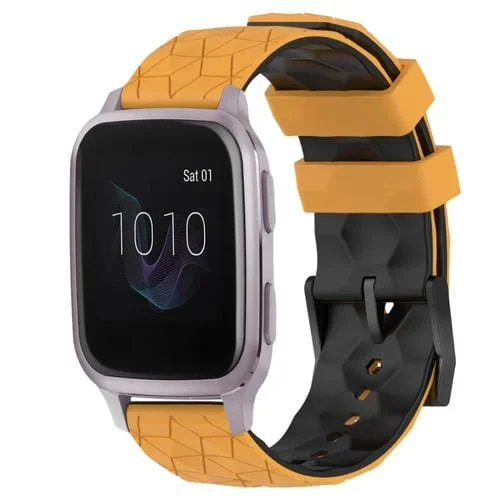 Banda de Reloj Silicona para Garmin Venu Sq 20mm Patrón de Fútbol (Amarillo + Negro)
