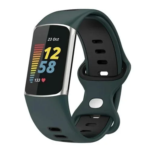 Banda de Silicona para Fitbit Charge 5 Smart Watch Sports a Prueba de Agua (Verde Oliva y Negro)
