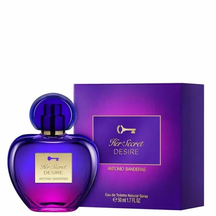 BANDERAS Perfumes, Her Secret Desire, Eau de Toilette en Espray para Mujer, Larga duración, Fragancia floral, frutal y dulce, Notas de madera, vainilla y flores, Optimo uso diario, 50 ml