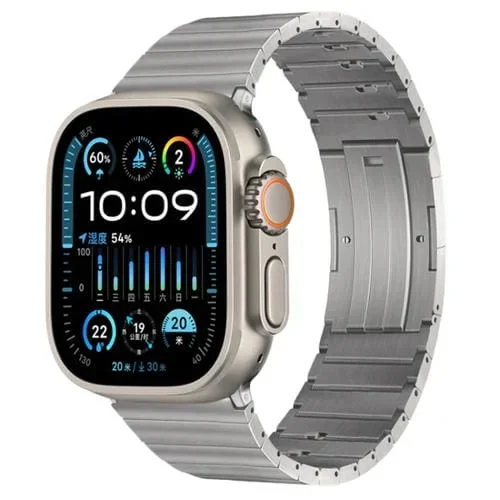 Barras de Resorte para Apple Watch Ultra 49mm Pg65 con Junta de Bambú y Correa de Titanio (Plateado)