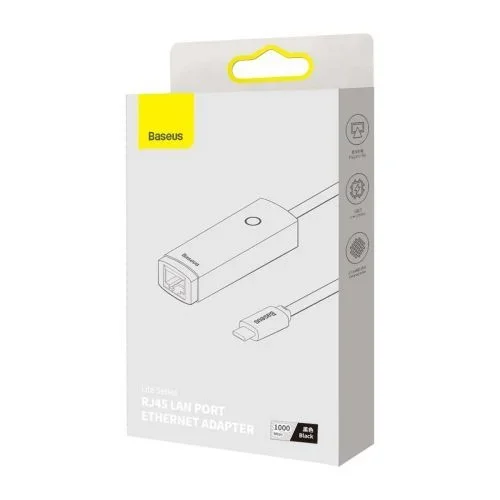 Baseus network adapter lite series external usb type-c to rj-45 up to 1gbps (1000mbps) black (wkqx000301)