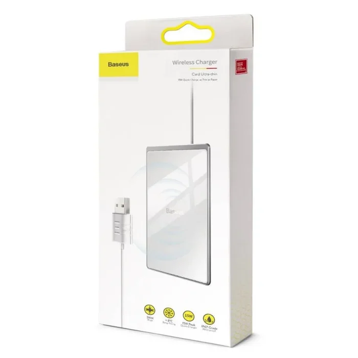 Baseus Wireless Charger Ultra-Thin Card 15W (with USB Cable 1m) Silve