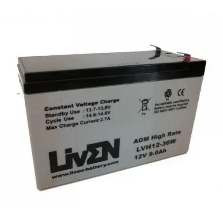 Batería AGM 12V 9Ah C-20 Sin Mantenimiento – Equipos Seguridad/Médicos/SAI/Comunicación/Emergencia | LIVEN LVH12-36W – BATERÍA PLOMO LIVEN LVH12-36 12V 9AH (36W) – ALTA DESCARGA.