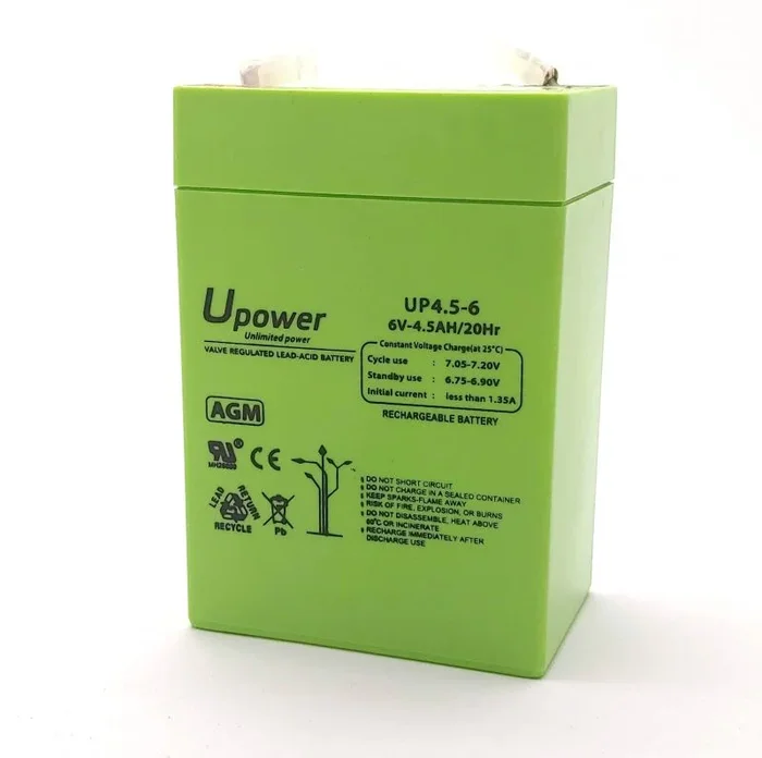 Bateria PLOMO 6Vdc 4,5Ah AGM Medidas 70x48x101mm U-POWER (igual MV645)
