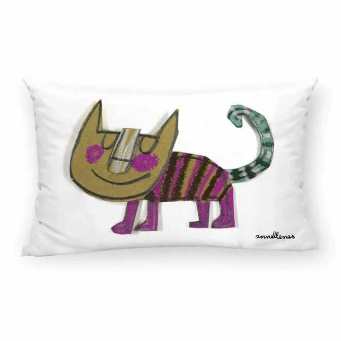 BELUM | Funda Cojín | Funda Cojín Anna Llenas | Funda Cojín Gatito Rosa de Anna Llenas | Funda Cojín con Cremallera | Funda Cojín Algodón | Funda Cojín Tejido Orgánico | Funda Cojín 30x50cm