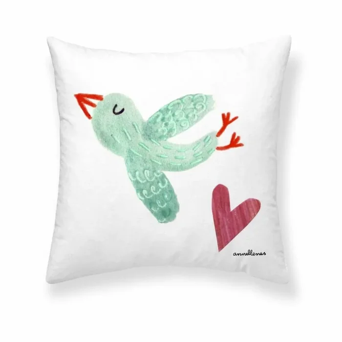 BELUM | Funda Cojín | Funda Cojín Anna Llenas | Funda Cojín Pájaro Corazón de Anna Llenas | Funda Cojín con Cremallera | Funda Cojín Algodón | Funda Cojín Tejido Orgánico | Funda Cojín 50x50cm