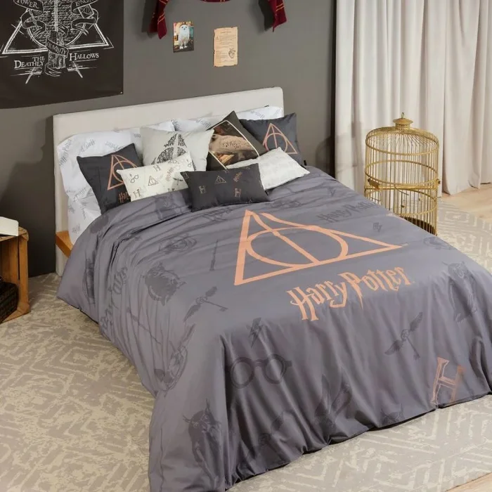 BELUM | Funda nórdica Harry Potter | Funda nórdica Modelo Deathly Hallows | Funda Nórdica con Botones | Funda nórdica 100% algodón | Funda Nórdica (Cama de 90 (155×220 cm.)