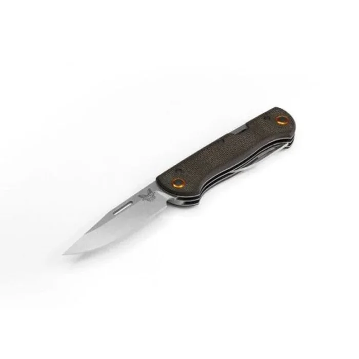 Benchmade STE-317-1 Navaja plegable Weekender hoja de acero inoxidable CPM-S30V premium (58-60HRC) de 15,36 cm Y mango Micarta de lona marrón oscuro con anillos de pivote decorativos de aluminio naranja