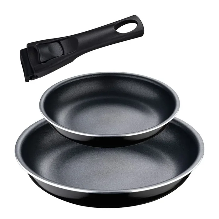 Bergner Black Edition | Juego de Sartenes de 3 Piezas de 22 y 26 cm + Mango Ergonómico Extraíble| Aluminio Prensado y Antiadherente | Para Todo Tipo de Cocinas y Horno