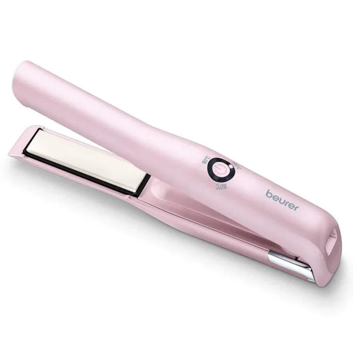 Beurer HS 20 Plancha de pelo a batería con carga USB, tres ajustes de temperatura y calentamiento rápido, ideal para los desplazamientos, rosa